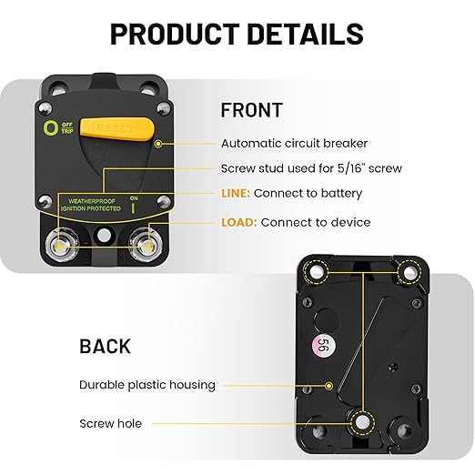 RED WOLF 300A Circuit Breaker Switch Manual Reset DC 12-24V, 5/16"-M8 Stud for Car Audio RV Marine Boat Truck Trolling Motors Stereo Audio Electronic Battery Solar System