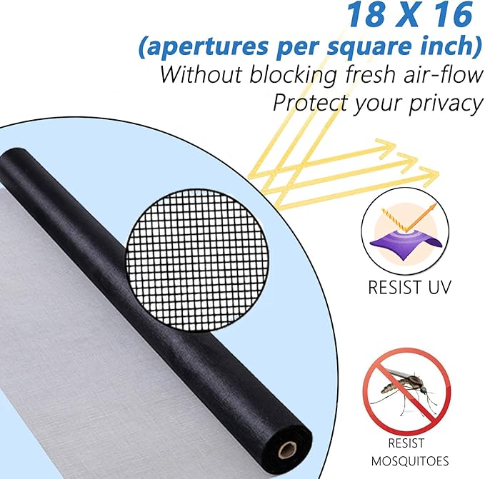 Window Screen Mesh for House Windows Screen Replacement Durable Fiberglass Mesh Screen Roll Adjustable 48"x100’ Door Repair Kit Easy to Install Suitable for Windows, Doors and Porches