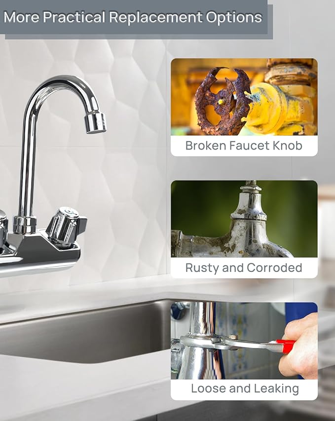 2 Pack Commercial Faucet Handle Replacement Kit Outdoor Faucet Handles 0.43 Round Stem Hole Faucet Handle Sillcock Valve Stems for Industrial, Restaurant, Kitchen Faucet