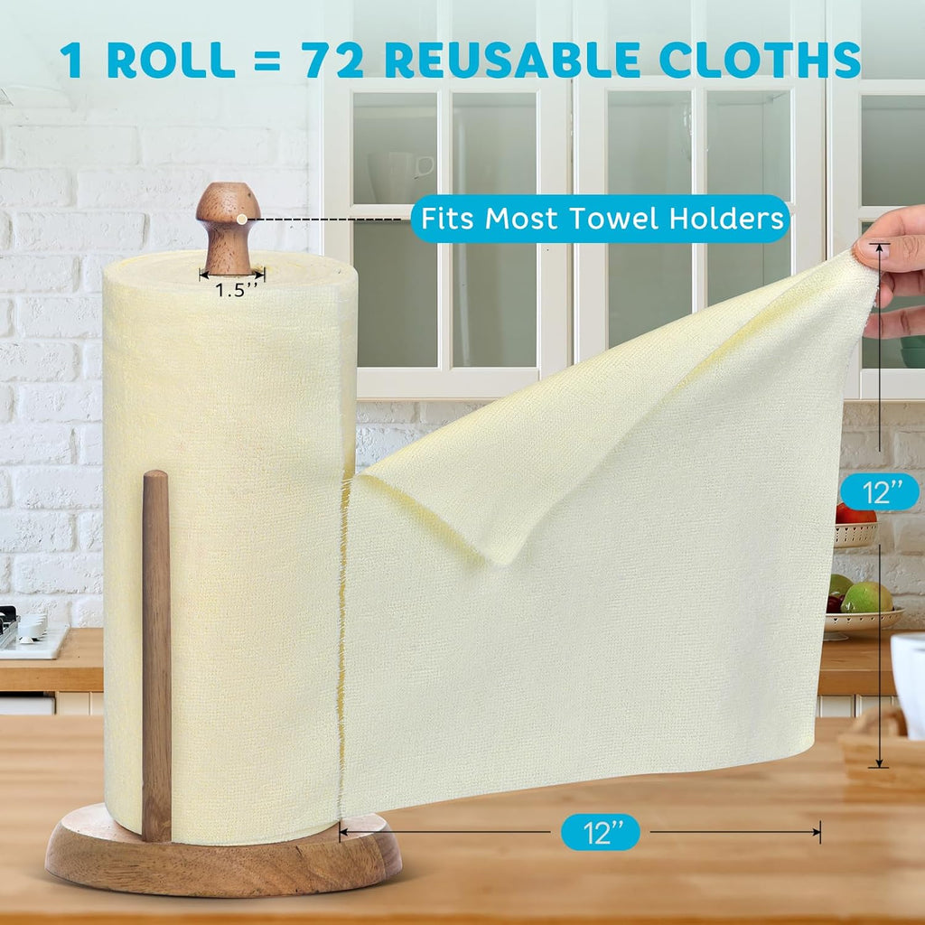 Matthew Microfiber Cleaning Cloth Roll 72Pack (12" x 12") Reusable Paper Towels&Washable Tear Away Towels,Ultra Water Absorbent Lint&Streak Free Cleaning Rags for Glass,Dishwash,Bathroom,Cars-Yellow