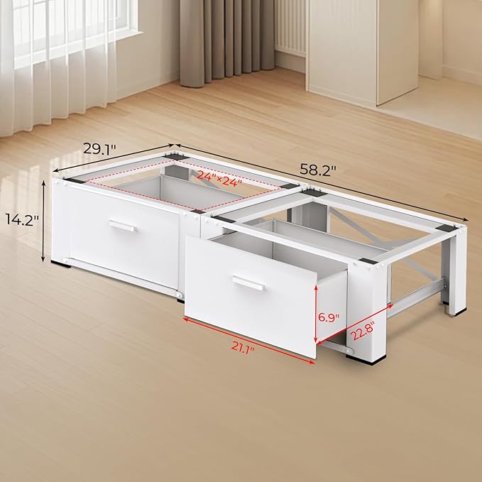 29" Washer and Dryer Pedestals with Drawer- Laundry Pedestal Stand for Washer and Dryer – Set of 2,Alloy Steel Washing Machine Stand Raiser, washer dryer pedestal 14.3'' Height White