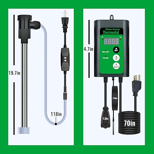 3000W 240V Fully Submersible Water Heater for Bathtub & Inflatable Pool – Portable Immersion Electric Heater with GFCI & Thermostat for Baptistry, Bucket, Above Ground Pool and Hot Tub