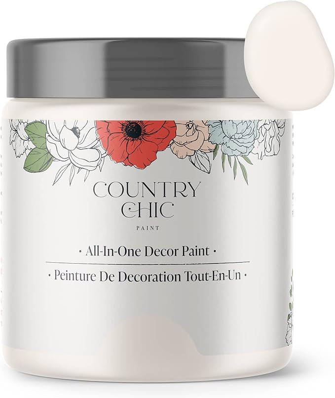 Country Chic All-in-One Chalk Paint for Furniture, Cabinets, Home Decor, Eco-Friendly, Matte Finish, Built-In Primer & Top Coat for Wood, Metal - Crinoline (Off White) - Pint 16 oz (475 ml)