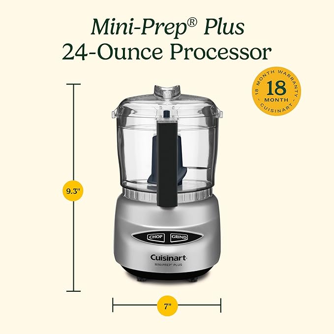 Cuisinart Mini-Prep Plus Food Processor, 24-Ounce Mini Food Processor to Chop Herbs, Vegetables, and Hard Cheese, 24-Ounce Work Bowl, Reversible Stainless Steel Blade, DLC-2A, White