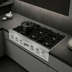 Awoco 36” Professional Stainless Steel Gas Cooktop, LPG/NG Convertible Gas Rangetop with 6 Sealed Burners, Stove top with cast iron grates Made in Italy & ETL Certified