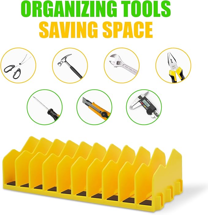 Plier Organizer, 4 Pack Pliers Organizer for Tools Cutters with Extendable Design & Non-Slip Rubber Base, 40 Slots Drawer Organizers for Tools, Wrenches, Screwdrivers,Green&Yellow
