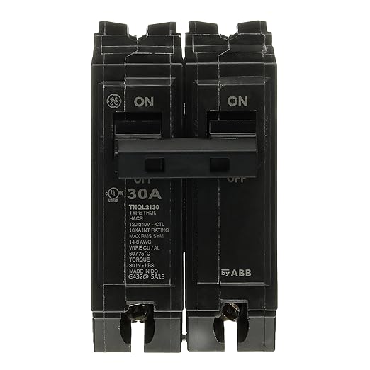 ABB Q-Line® THQL2130 Q Line 30A Double-Pole Circuit Breaker • 10kAIC, 120/240V, 30 Amp • Two-Pole Load Center Circuit Breaker • Non-Interchangeable Thermal Magnetic Trip