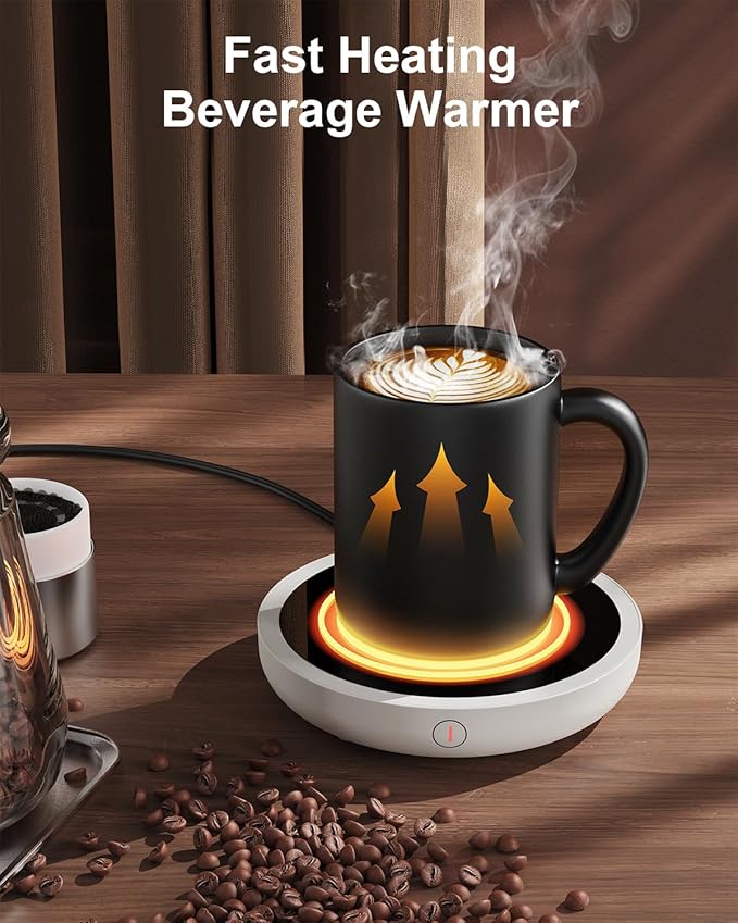 SWEETFULL Coffee Mug Warmer, 36W Electric Coffee Cup Warmer for Desk with 3-Temp Settings Advanced Temperature-Controlled Beverage Warmers Heating Plate for Coffee, Milk, Tea, Candle Wax - White