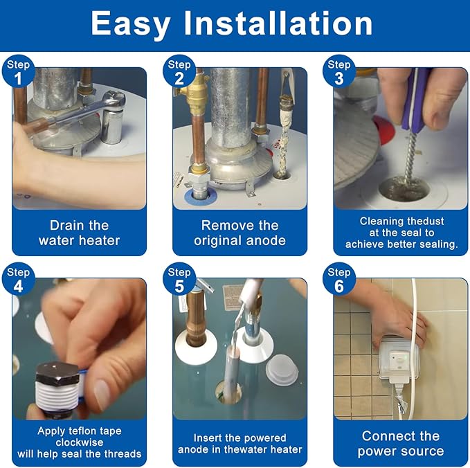 PODOY 44" Flexible Magnesium Anode Rod for Hot Water Heater 3/4" NPT Thread Water Heater Anode Rod Compatible with Rheemm Reliancee Richmondd GEE for Home Water Tank 2 Packs Including Teflon Tape