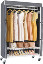 VIPEK R3C Portable Closet with Cover - Heavy Duty Freestanding Clothes Rack with Wheels & Hanging Rod & Side Hooks, 36.6" Lx17.3 Wx72.4 H, White Rack with Grey Upgraded Polyester Cover
