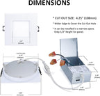 4-inch LED Canless Recessed Slim-Downlight 5 CCT Adjustable Dimmable Recessed Lights Fixture with Junction Box, Ceilling Light with Junction Box, 2700-5000K, 9W, White Square Finish, 6 Pack