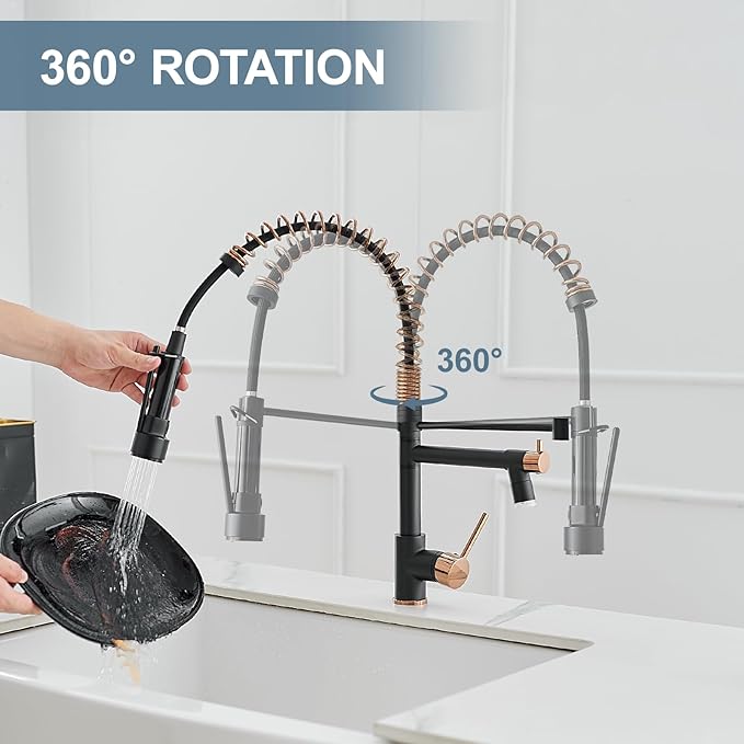 Matte Black Kitchen Faucet AIMADI,Commercial Kitchen Faucets Single Handle Single Hole Spring Rose Gold Kitchen Faucet with Pull Down Sprayer Black