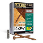 Deck Plus 2-1/2 Inch Epoxy Coated Exterior Wood and Fence Screws #10 x 2-1/2" Torx/Star Drive Included Coarse Thread, Outdoor Rust Resistant Decking Screw, Brown, 1lb Box, 73 Pieces | 48824