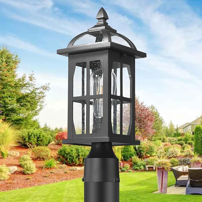 Darkaway Outdoor Post Lights Lamp Posts Outdoor Lighting, Waterproof Aluminum Post Lights Exterior Light Fixtures with Glass,Fence Pole Lights for Porch Yard Patio Garage
