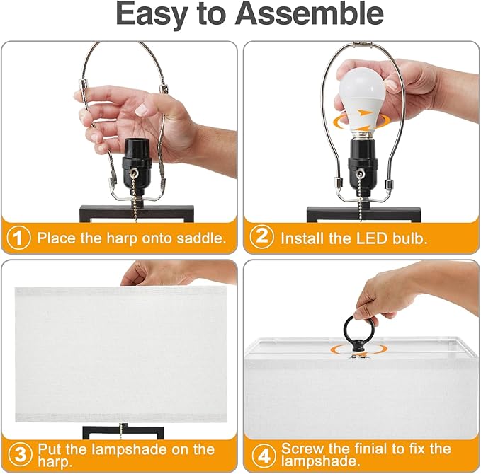 24'' Table Lamps Set of 2 - Desk Lamp & Bedside Lamp, 3-Color Temperature, USB C+A Ports, Modern Nightstand Lamps for Bedroom, Living Room, Home Office, Pull Chain Switch, Includes 2 LED Bulbs