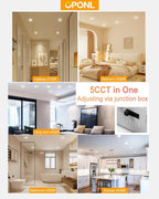 24 Pack LED Recessed Lighting 4 Inch with Junction Box, 5CCT Ultra-Thin Recessed Light, 700LM High Brightness, Dimmable Canless Wafer Ceiling Light, 8W, FCC&ETL