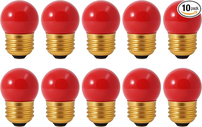 OHLECTRIC 10 Pack - S11 Ceramic Red Night Light Bulbs | Dimmable | 7.5W Incandescent Light Bulb with E26 Medium Base | 40 Lumens Brightness | 2700K Warm White Light for Home Illumination