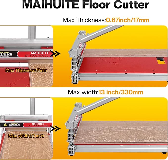 13" Laminate Floor Cutter – 17mm Manual Vinyl Plank Cutter for LVP, SPC, WPC, Bamboo & Engineered Wood | Dust-Free Flooring Cutter Tool with 0°-45° Adjustable Angle & Tungsten Steel Blade