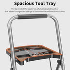 3 Step Ladder, Folding Step Stool with Tool Platform, Wide Anti-Slip Pedal and Anti-Slip Feet, Sturdiest Steel Construction, 600lbs Capacity Steel Ladder for Home Office, Grey