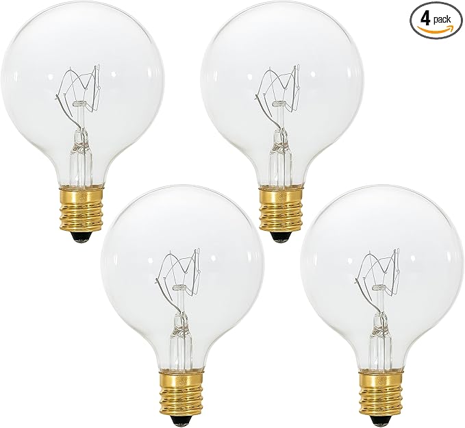OHLECTRIC G16.5 Incandescent Globe Bulb (4-Pack) Decorative Light Bulb, 25 Watt, E12 Candelabra Base, Dimmable, 2700K Warm White, Clear Bulb, 232 Lumens. 120 Volt, Decorative G16½ Clear Light Bulbs