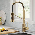 KRAUS Bolden Commercial Style 2-Function Single Handle Pull Down Kitchen Faucet in Spot-Free Brushed Brass, KPF-1610BB