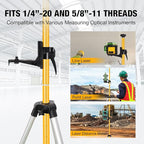 12Ft/3.7M Professional Laser Level Pole with Tripod & Mount - 1/4" & 5/8" Adapters, Adjustable Telescoping Laser Level Pole for Rotary/Line Lasers