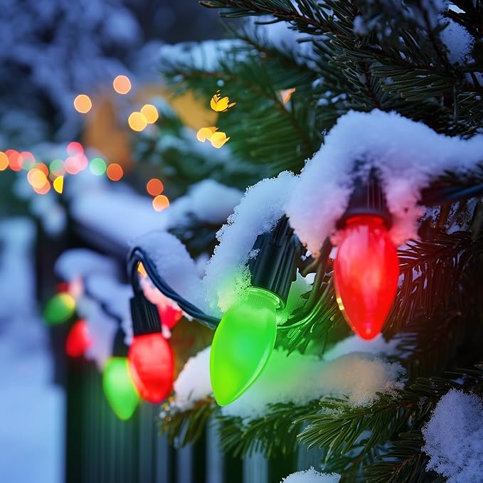 Brightown C9 LED Replacement Christmas Bulbs, 25 Pack Red and Green Shatterproof C9 Bulbs, Waterproof Commercial LED Holiday Bulb for Christmas String Light, E17 Intermediate Base, Dimmable