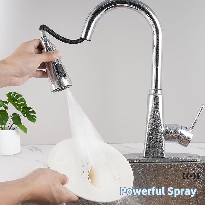 iFealClear Universal Metal Kitchen Faucet Head Replacement with 15 Adapters, 3-Mode Stainless Steel Pull Down Sink Faucet Sprayer Head Nozzle, Compatible with Moen, Delta, Pfister Faucets, Chrome