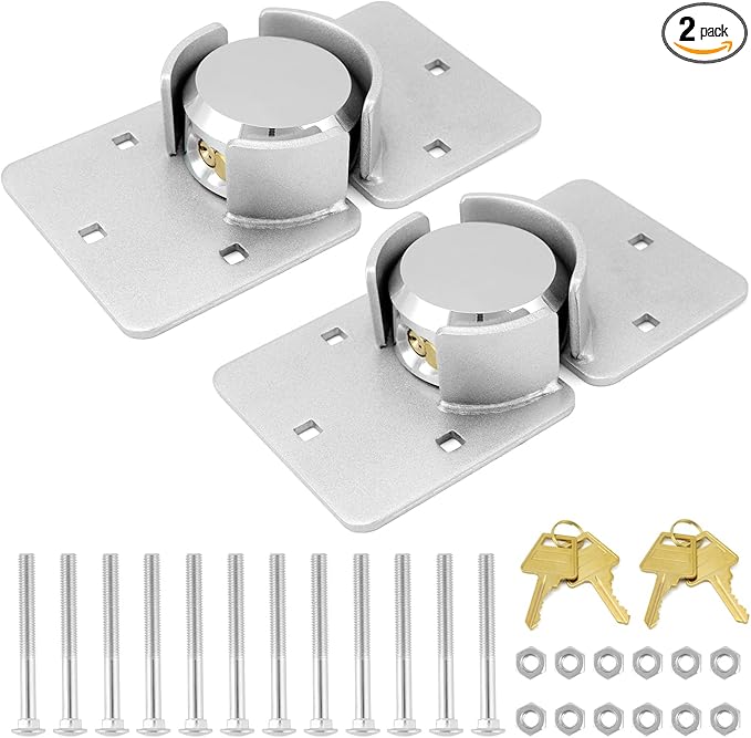 QWORK 2 Pack Hidden Shackle Padlock Keyed Alike,Heavy Duty Hasp 73MM Van Door Padlock for Trucks, Gates, Vans, Vending Machines - with 2 Keys and Hasp