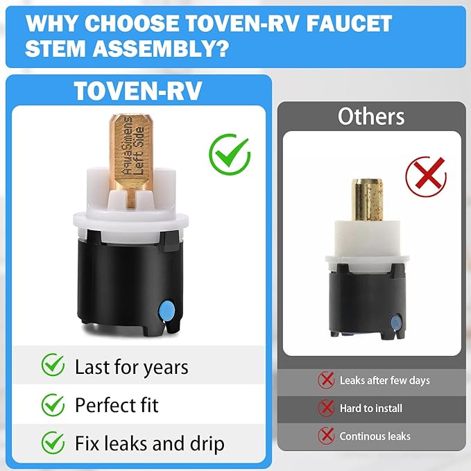 RP60400 Delta Faucet Valve Stem Cartridge Replacement for Delta Two Handle Diamond Seal Technology Bathroom Sink Bathtub Shower Faucet and Beverage Faucet, Delta Faucet Stem Assembly Repair Kit