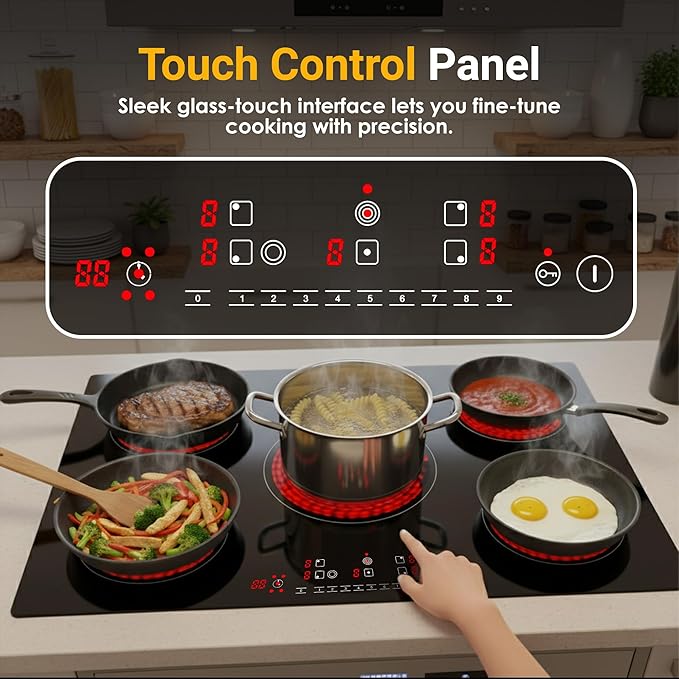 K&H 5 Burner 36 Inch Built-in Electric Stove Top Radiant Ceramic Cooktop Touch Control 240V 9600W CE36-10208