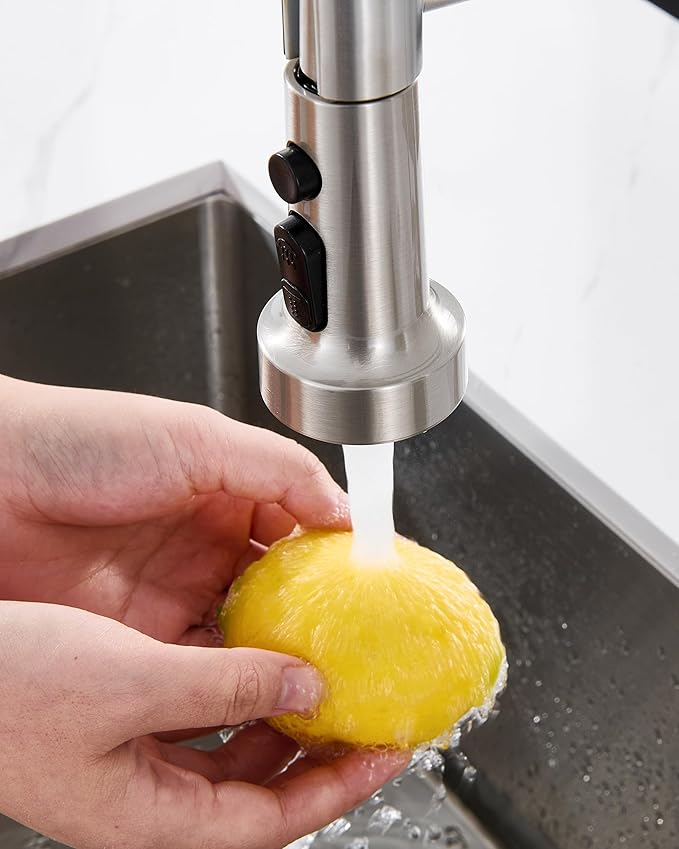 J-HVA Pull Down Kitchen Faucet Sprayer Head Replacement Part, 3 Function Pull Out Sink Sprayer Replacement Nozzle with 15 Adapters, Kitchen Faucet Head Hose Spray Tap Spout, Brushed Nickel