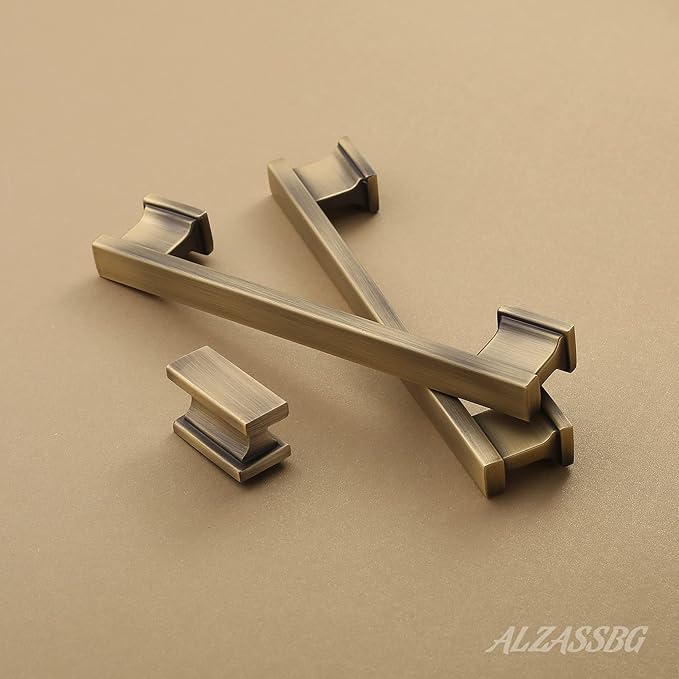 Alzassbg 15 Pack Brushed Antique Brass Cabinet Pulls, 3-3/4 Inch(96mm) Hole Centers Kitchen Cabinet Handles for Cabinets and Drawers AL3061AB