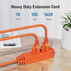 K KASONIC - 50-Feet 3 Outlet Extension Cord, ETL/UL Listed, 16/3 SJTW 3-Wire Grounded, 13 Amp 125 V 1625 Watts, Multi-Outlet Indoor/Outdoor Use, Orange