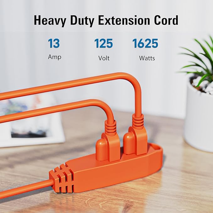 K KASONIC - 3-Feet 3 Outlet Extension Cord, UL Listed, 16/3 SJTW 3-Wire Grounded, 13 Amp 125 V 1625 Watts, Multi-Outlet Indoor/Outdoor Use, Orange