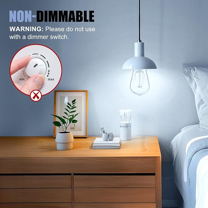 Brightown 4 Pack LED Edison Bulbs, 6W, Equivalent 60W, High Bright 5000K White,750 Lumens, Non-Dimmable, E26 Medium Base ST58 Antique Filament Bulbs with 83+ CRI for Ceiling Fan Bathroom Porch