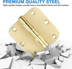 12 Pack Interior Door Hinges 3.5 inch X 3-1/2" 5/8 Radius, Polished Brass 3 ½" Gold Round Standard Hinge for Bedroom Doors DIY Assembly Bi-fold Table Hardware Home Accessories House Eseentials
