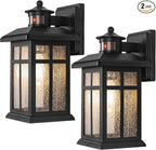 Motion Sensor Outdoor Wall Lights 2 Packs- Updated Dusk to Dawn Outdoor Lighting, Exterior Light Fixtures with E26 Sockets & Tempered Glass, Wall Mounted Black Waterproof Outdoor Lights for House