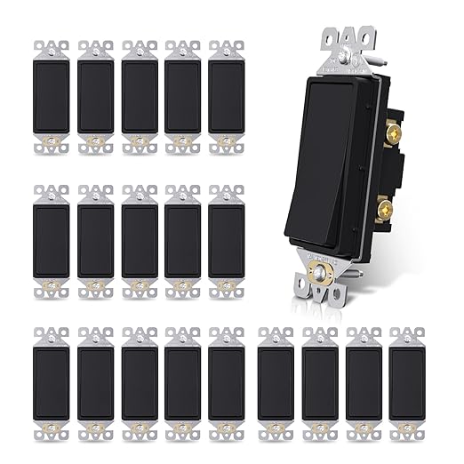 AIDA Matte Black Single Pole Decorator Light Switch, 15Amp, 120/277V, Decorative Paddle Rocker Switch Replacement, Electrical Wall Switch,Residential/Commercial Grade, UL/CUL (20 Pack)