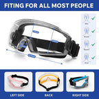 2 Pack Safety Goggles Over Glasses - ANSI Z87.1 Certified Eye Protection for Chemistry Lab Work & Industrial Use - Anti Fog Clear Lens, Impact Resistance - Adjustable Strap - Youth, Men & Women