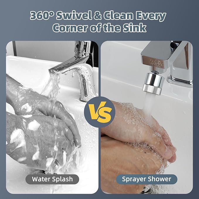 Hibbent Dual Water Flow Kitchen Sink Sprayer - 360-Degree Swivel Bathroom Faucet Aerator - Easy to Control Water Sprayer by One Hand - 2.5 GPM - 55/64 Inch - 27UNS Female Thread - Chrome