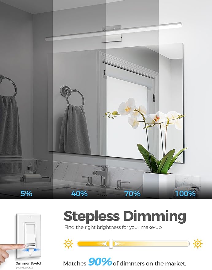 L LOHAS LED 48-Inch Bathroom Vanity Light Bar Over Mirror, Brushed Nickel Modern Bathroom Light Fixtures, 3CCT Adjustable LED Vanity Lights for Living Room Wall