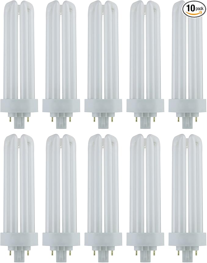 Sunlite CFL Plug-in PLT 4-Pin Triple Tube Light, 42 Watts, 4-Pin GX24q4 Base, 3200 Lumens, 3500K Neutral White, 10 Pack