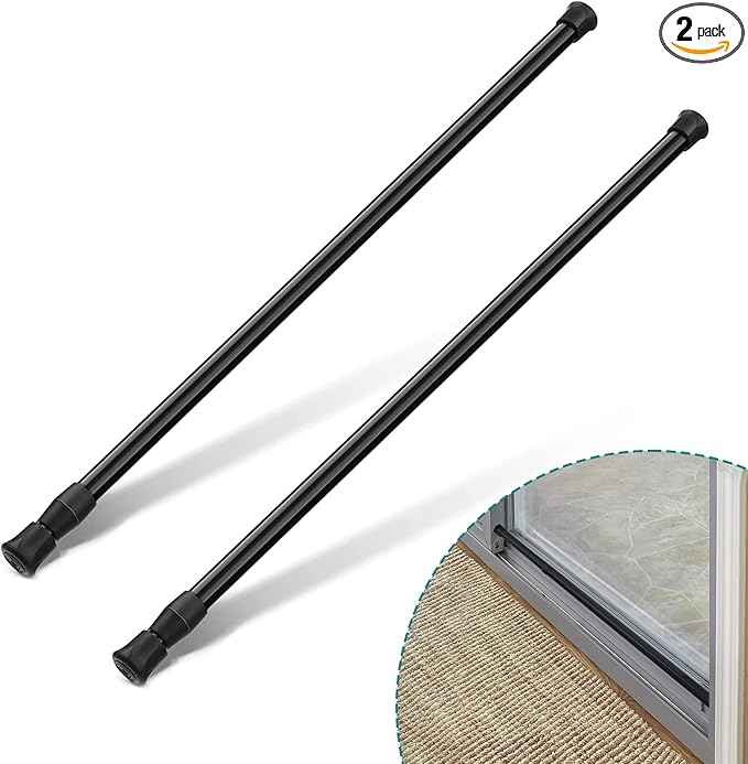 2 Pcs Window Security Bar, Adjustable Sliding Glass Door Bar Sliding Door Security Bar Window Safety Lock Bar with Rubber Tips, Suitable for Lengths of 15.7-27.5 Inch