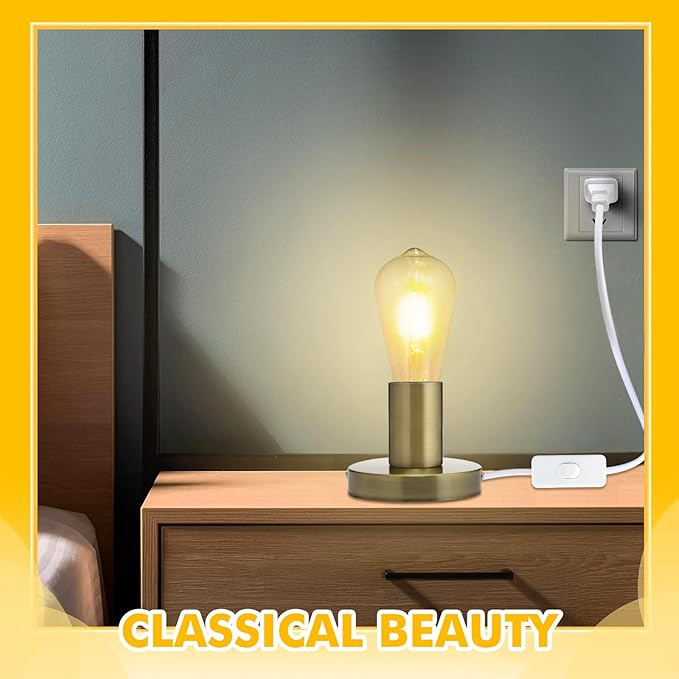 Tuanse 2 Pcs Polished Metal Desktop Lamp Base E26 E27 Screw Light Bulb Holder Sockets Night Light Base Lamp Replacement for Holding Bulb 6 Feet Cord on Off Switch Plug(Bronze,Aluminum)