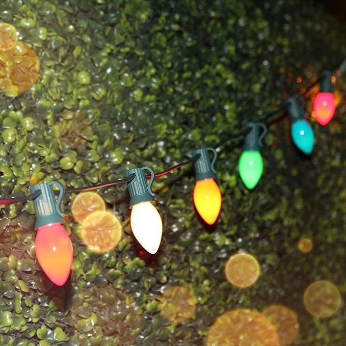 C7 Ceramic Christmas Replacment Bulbs, 25 Pack Multicolor Light Bulbs for E12 Candelabra Base Outdoor/Indoor String Lights, 5 Watt