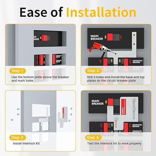 Joinfworld Generator Interlock Kit Compatible with Eaton Cutler Hammer BR and CH Series 150 and 200 amp Panels, Eaton Interlock Kit with 1 1/4 to 1 7/16 Inch Spacing Between Main and Generator Breaker