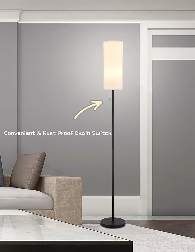 Floor Lamp for Living Room, Modern Standing Lamps with Lampshade, Minimalist Tall Lamp with Chain Switch for Living Room, Bedroom, Kids Room, Office,Standing Lamp LED Bulb Included (White Shade)