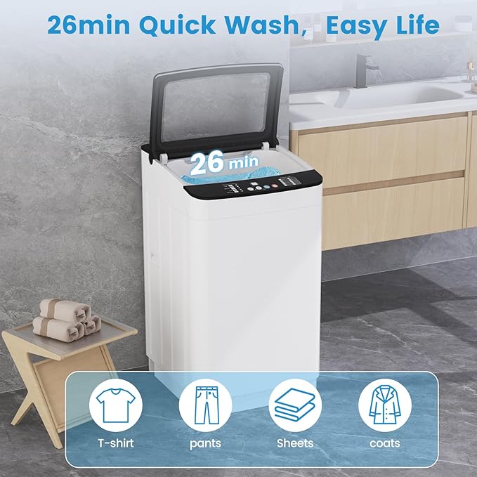VCJ Portable Washing Machine, 28 Lbs Full-Automatic Portable Washer with 10 Wash Cycles, 24 H Delays, LED Display, Electric Laundry Machine for Apartment, RVs, Dorms