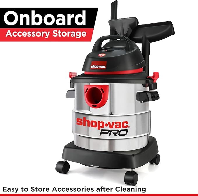Shop-Vac 5 Gallon 4.5 Peak HP Wet/Dry Vacuum, Stainless Steel Tank, Portable Shop Vacuum with Attachments for Jobsite, Garage & Workshop. 5989300